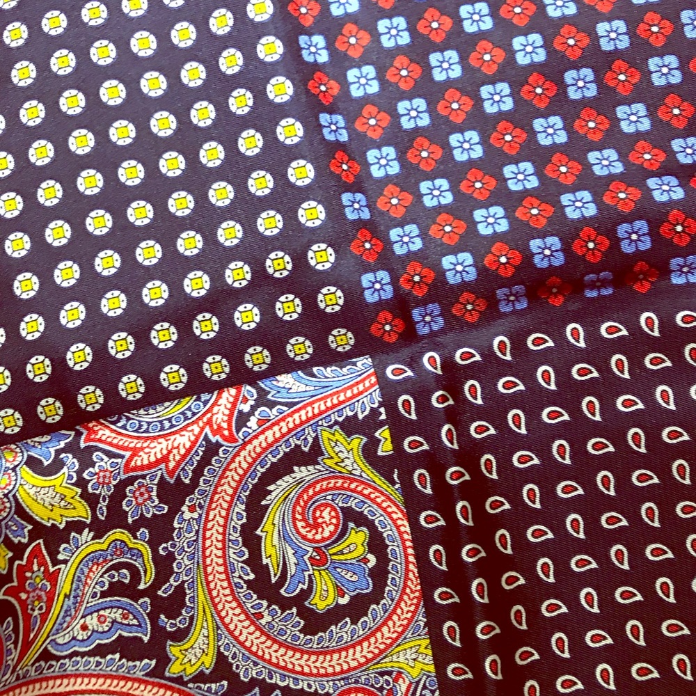 8 design handkerchief set of 2 100% silk cloths